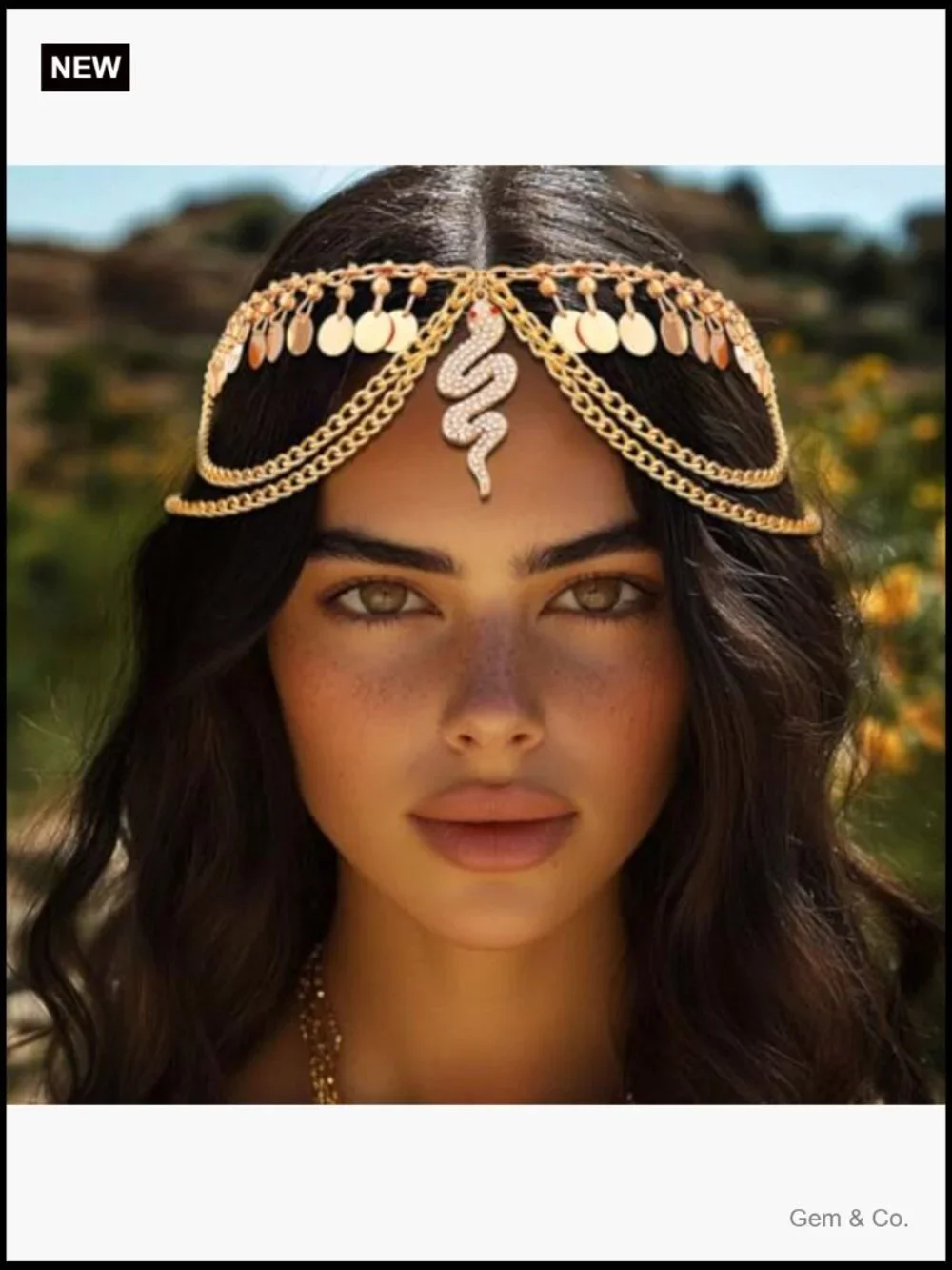Sequin Head Chain Hair Accessory with Snake Pendant